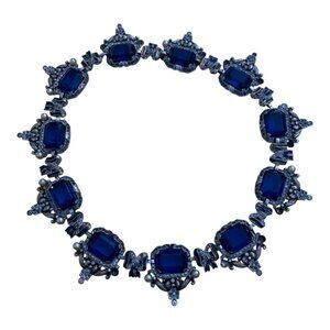 VTG Signed Crown Trifari Alfred Philippe Sapphire Blue Glass Rhinestone Necklace